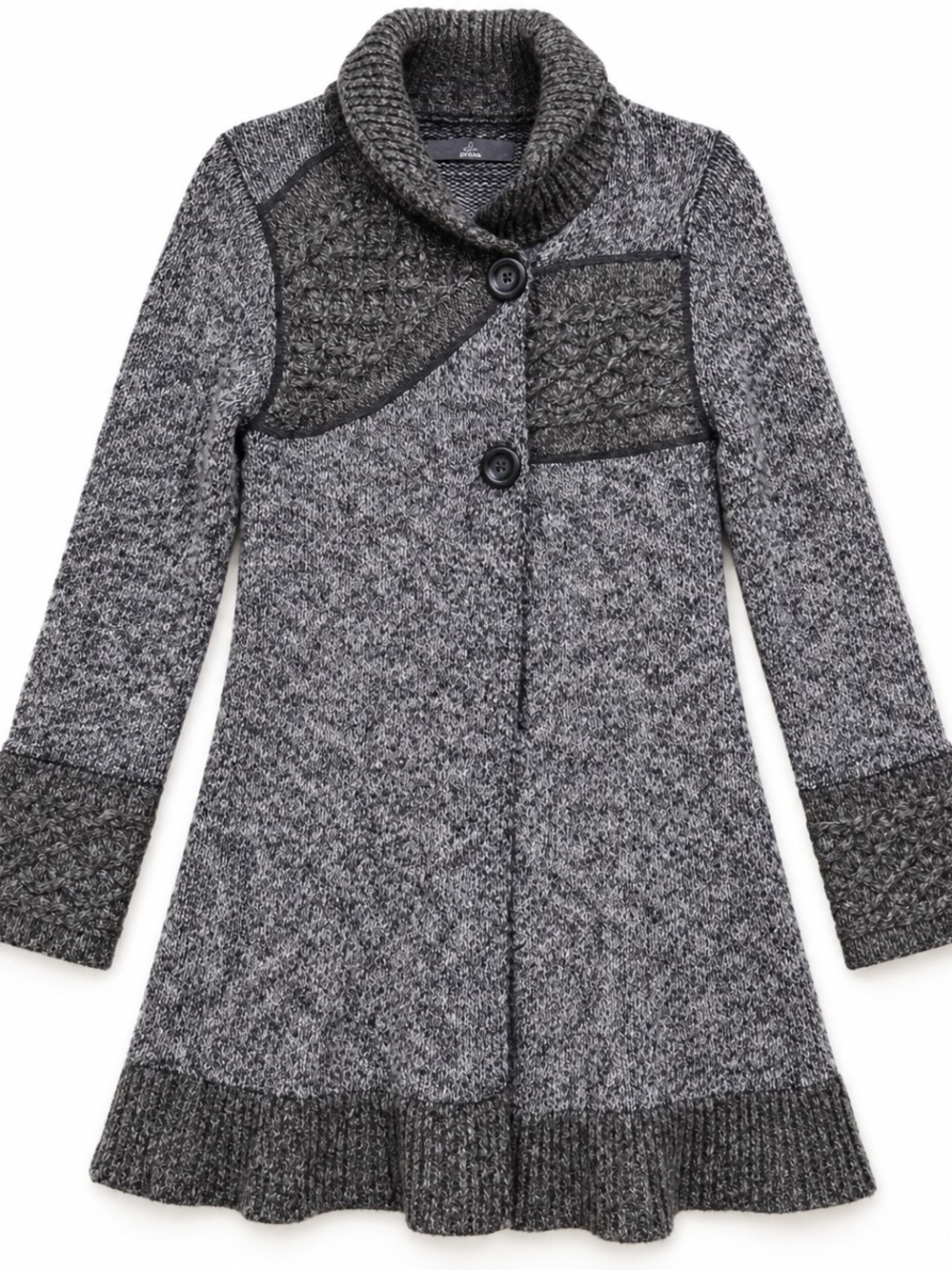 prAna Women’s Size Small Gray Marled Knit Sweater Coat Wool Mohair Cowl Neck